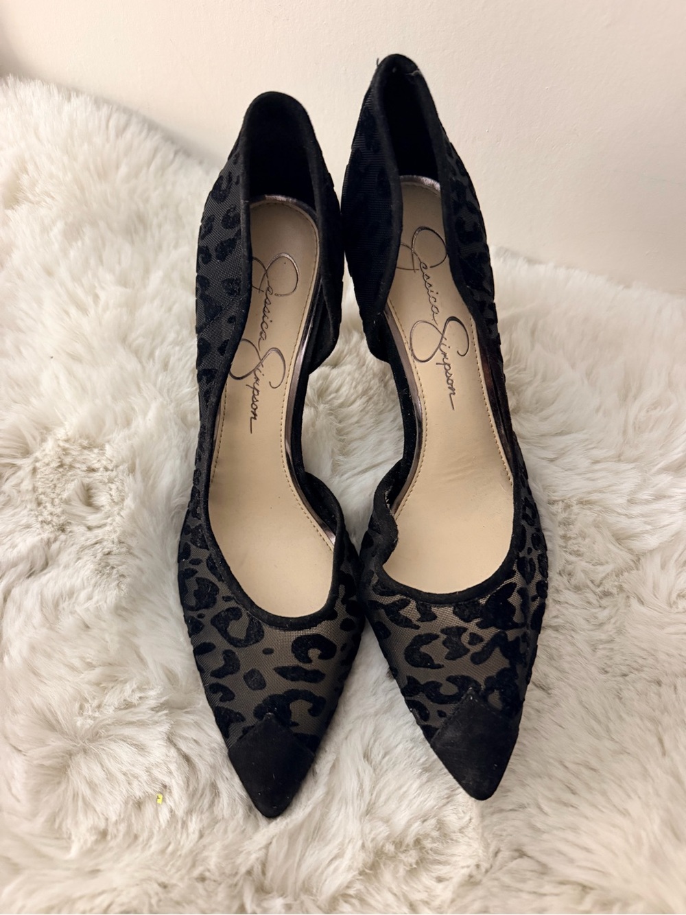 Jessica Simpson Black Leopard Pointed Toe Flats